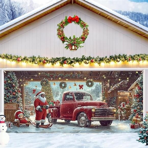 Christmas Santa Garage Door Decor Black Santa Claus Garage...